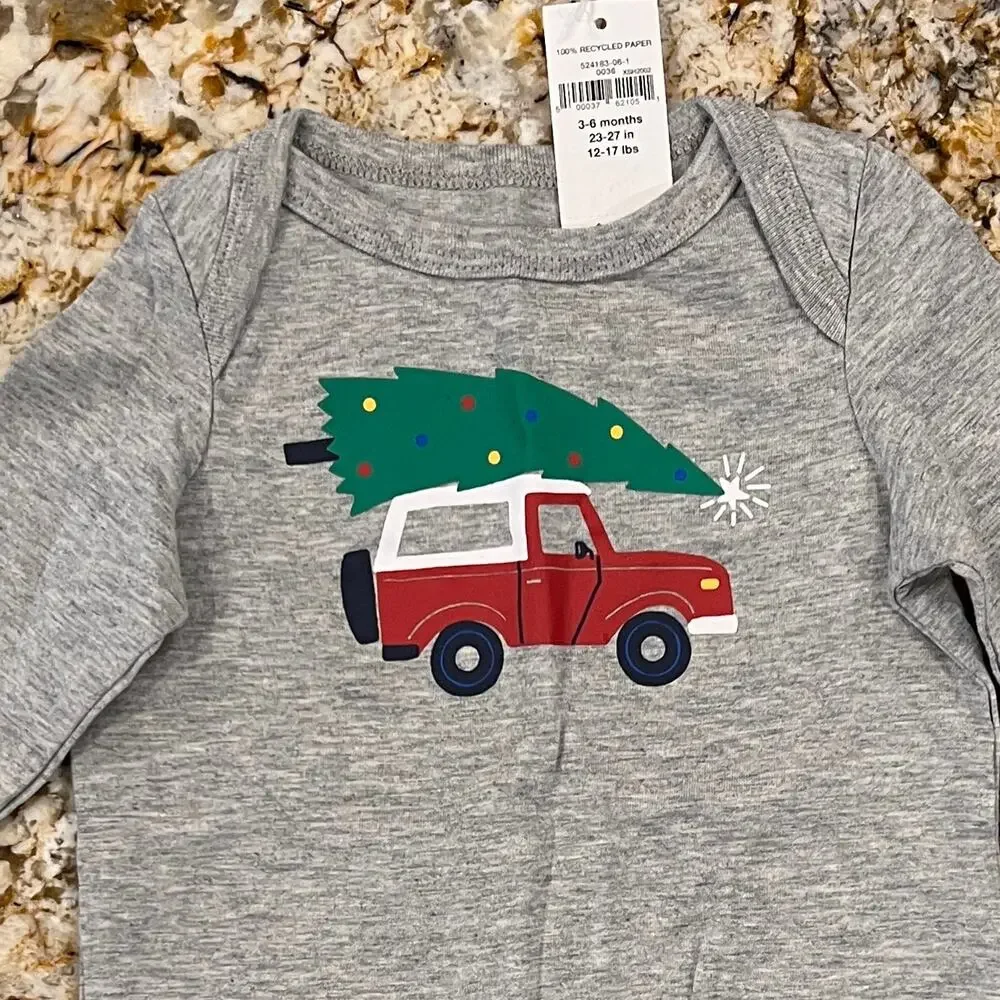NWT GAP Baby Grey & Blue W/Christmas Tree Print Bodysuit & Pull-On Pants - 3-6M
